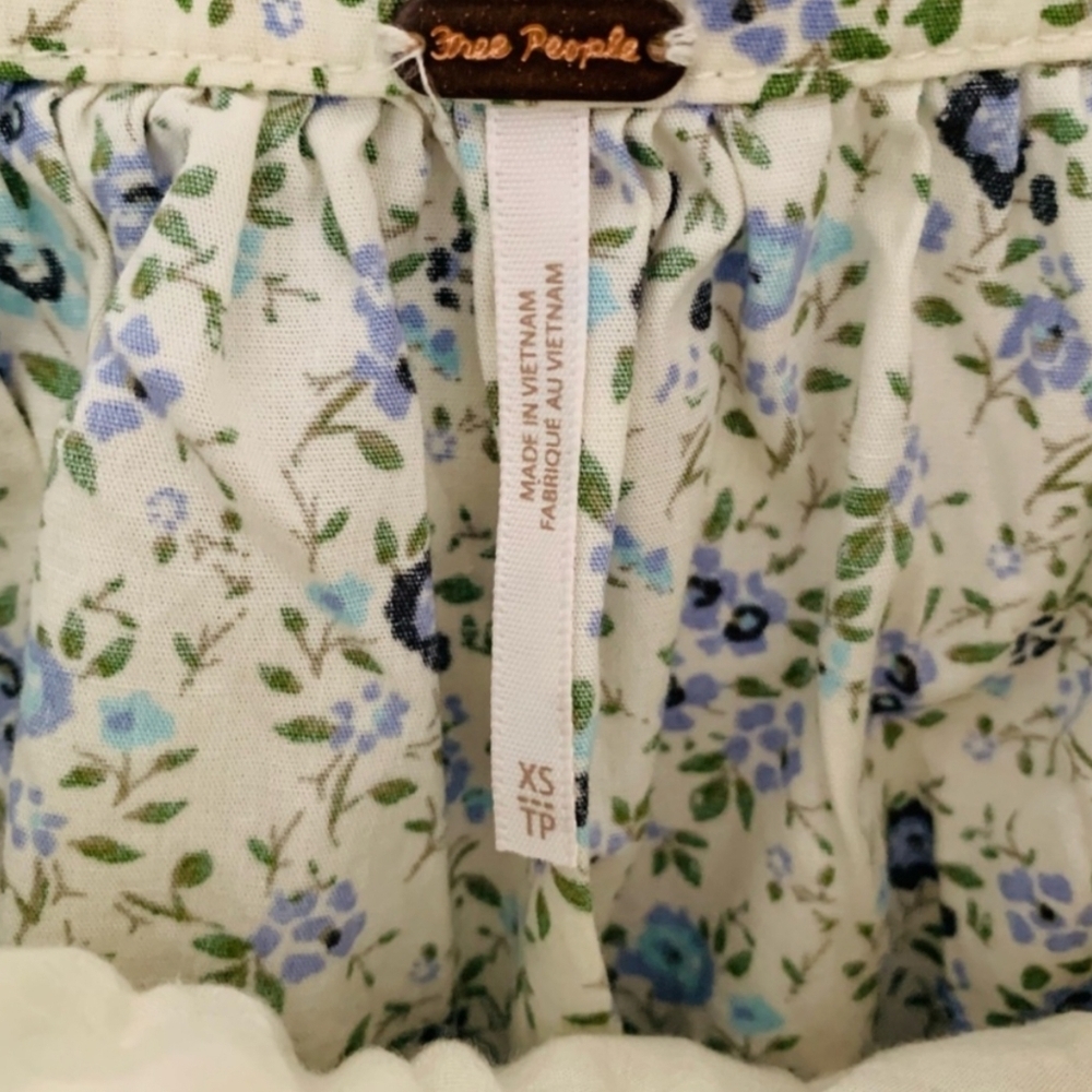 NWT Free People Petunia Mini Dress XS Blue Floral Cottagecore Boho Prairie Dress - Picture 15 of 16